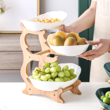 3 tiers Creative european ceramic bamboo wood display stand household dry fruit tray 3 tier Fruit Bowl Nordic Boat Shape Ceramic